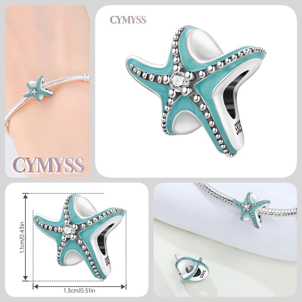 Blue Charm 925 Sterling Silver Ocean Pearls Betta Fish Pendant Birthday Party Gift for Women Bracelet Necklace DIY Beads Jewelry