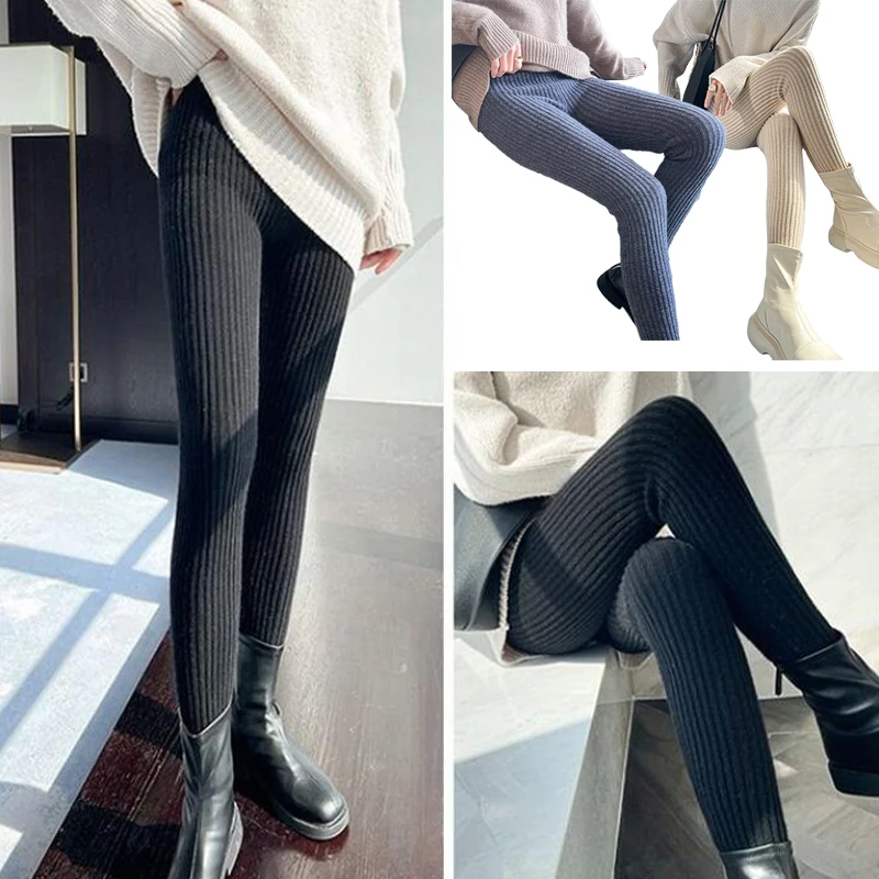 Women Winter Warm Threaded Knitted Leggings Thermal Ankle-length Pants Lady Slim Fit Leggings Trousers Hight Waist Pantalon