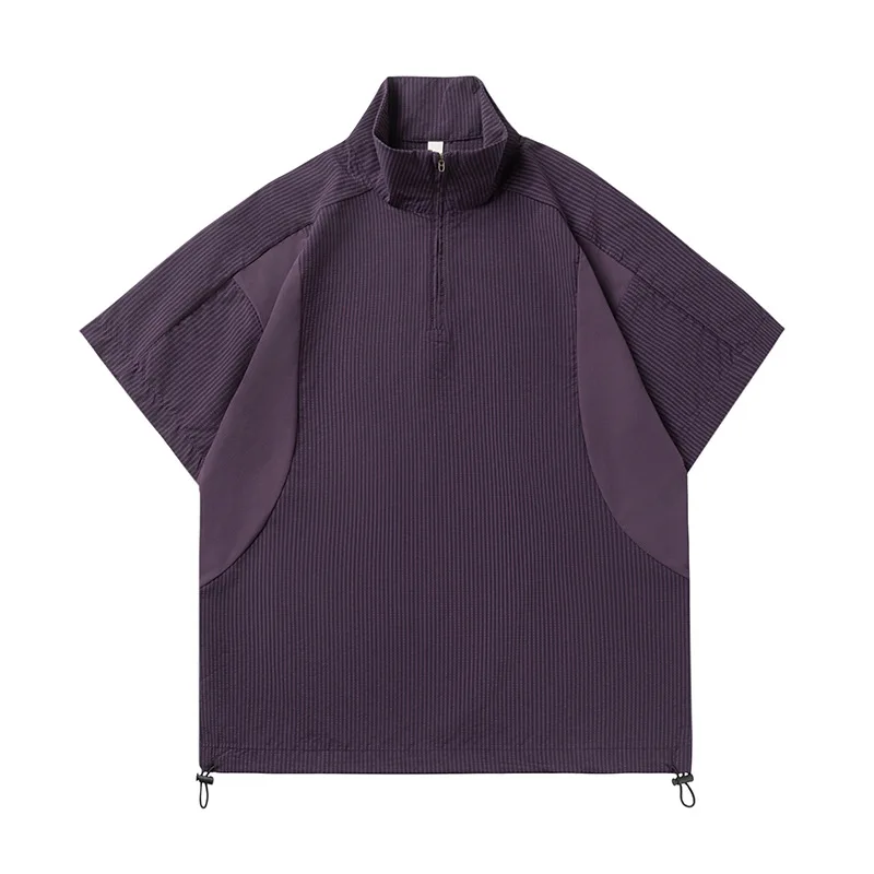 Half Zipper Turtleneck Charge Outdoor Short Sleeve T-Shirt Men's 2026 Summer Loose Casual Half Sleeve Top