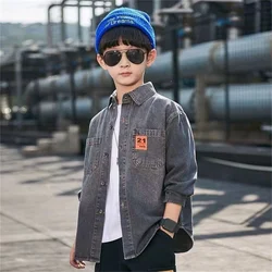 2024 Autumn Boys Casual Jeans Shirt Baby Kids Toldder Children Long Sleeve Denim Blouse 3-12years
