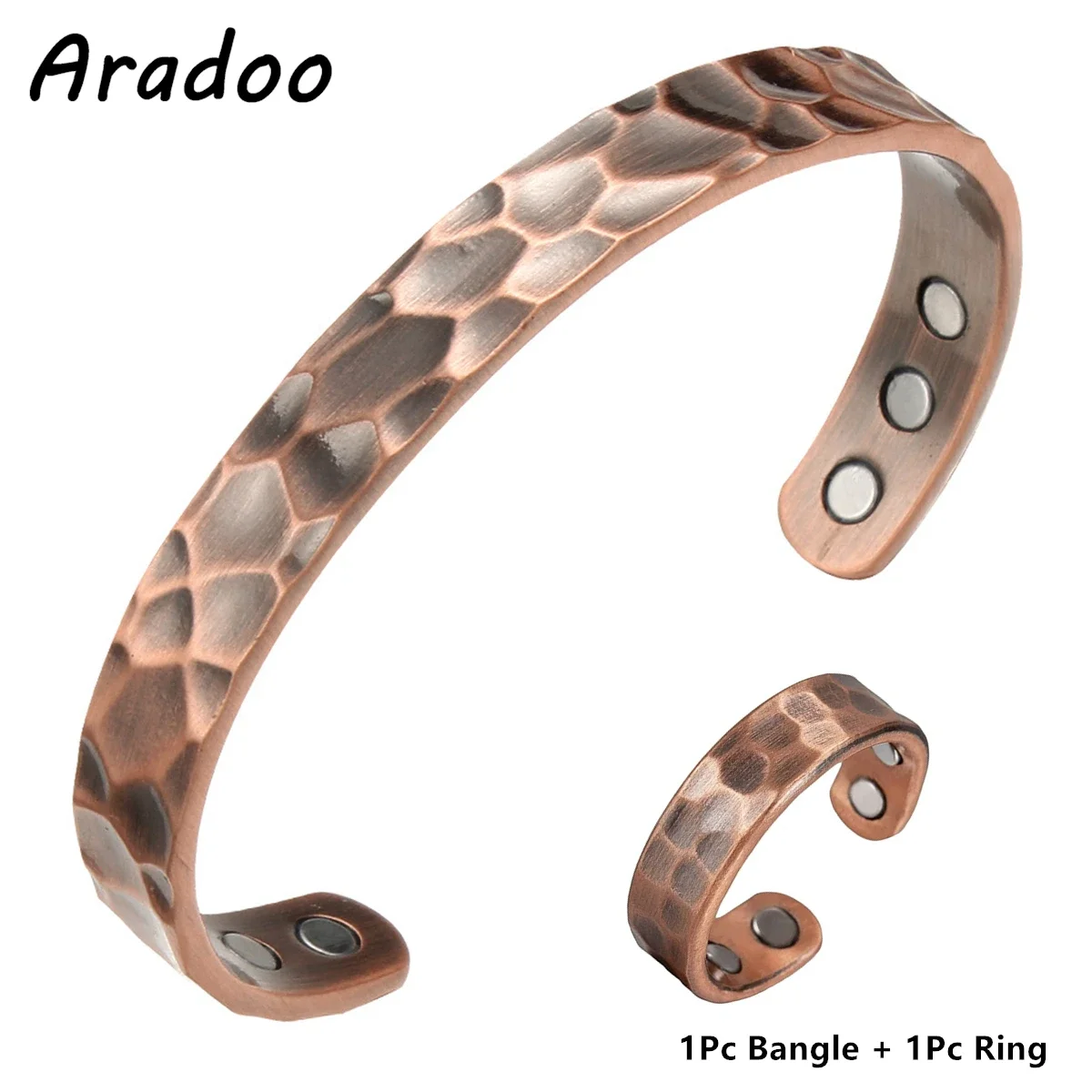 ARADOO Copper Magnetic Bracelets for Women, Adjustable Copper Ring, Magnetic Bangles Brazaletes for Men Jewelry Set