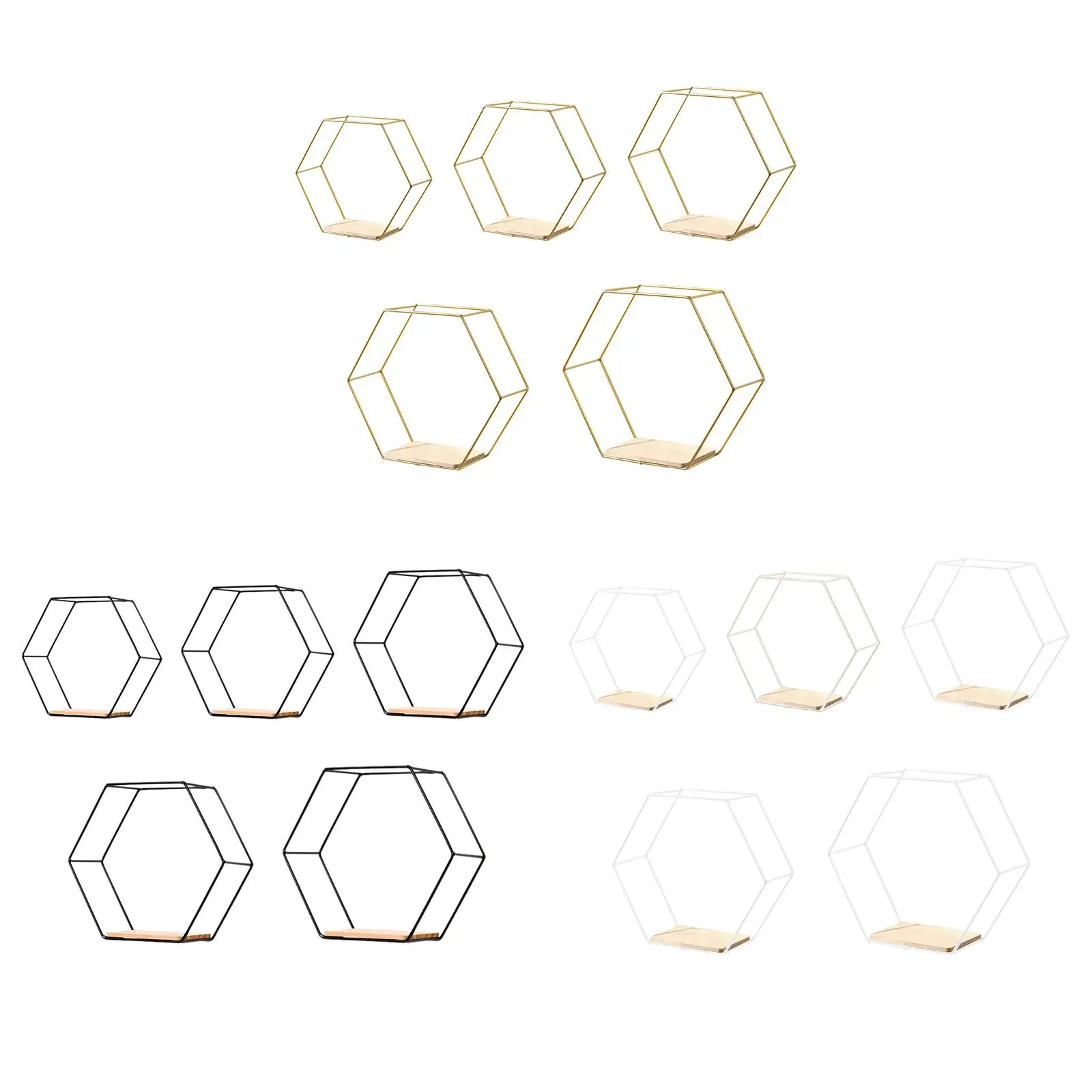 

5 Pieces Hexagon Iron Wall Shelves Geometric Wall Decoration Bathroom Organizer for Mini Planter Photo Artworks Picture Display