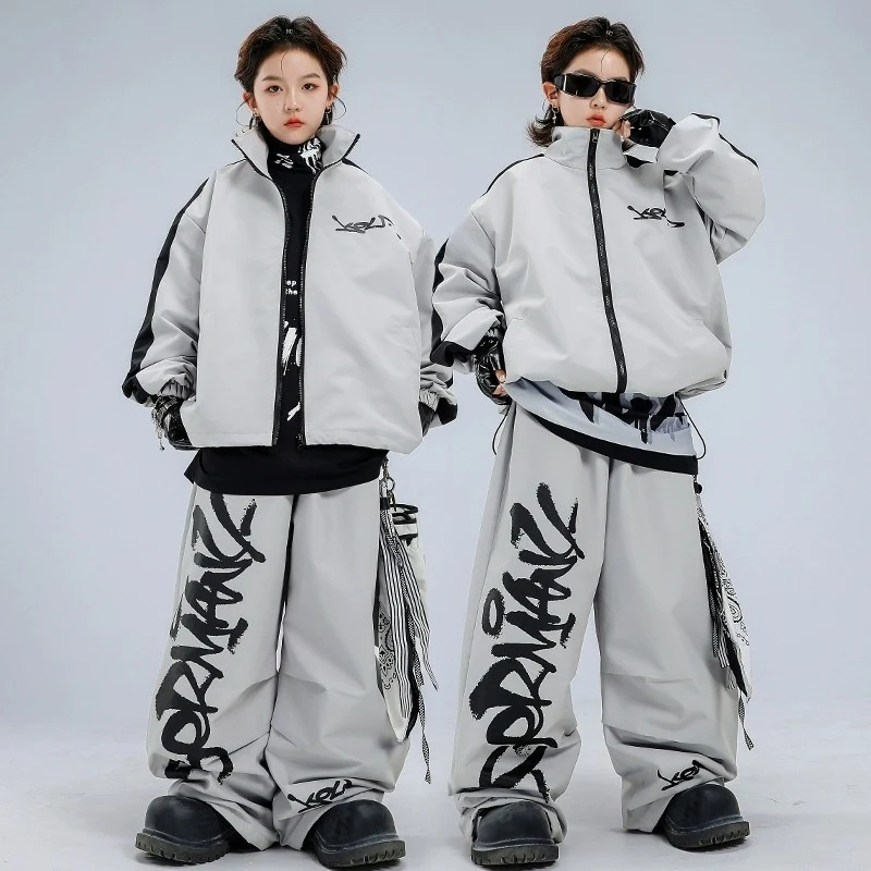 Abbigliamento Hip Hop Ragazzi Street Dance Baggy Abito grigio Maniche lunghe Cappotto Pantaloni Poppin Performance Costume Sport Jogger Wear BL18039