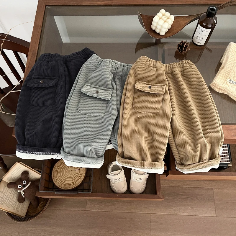 

Children's Fleece-Lined Corduroy Casual Pants Stylish, Loose-Fit, Versatile, Warm, and Wrinkle-Resistant for Boys and Girls