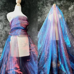 3/5/10m Shiny Iridescent Laser Flashing Magic Color Sheer Organza Designer Gradient Fabric Dress Clothing Material By the Meter