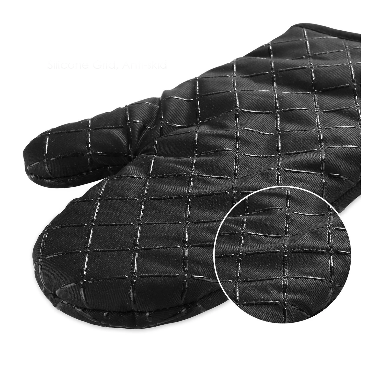 Guantes antideslizantes para horno de cocina, manoplas resistentes al calor para cocinar, hornear, asar a la parrilla, color negro, 1 par