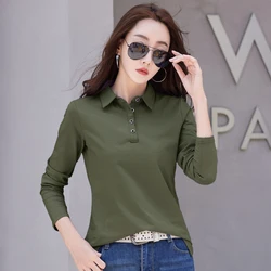 European Station Polo Collar Long sleeved T-shirt Women's Spring and Autumn High end Fashion Light Luxury Casual Large Size Top