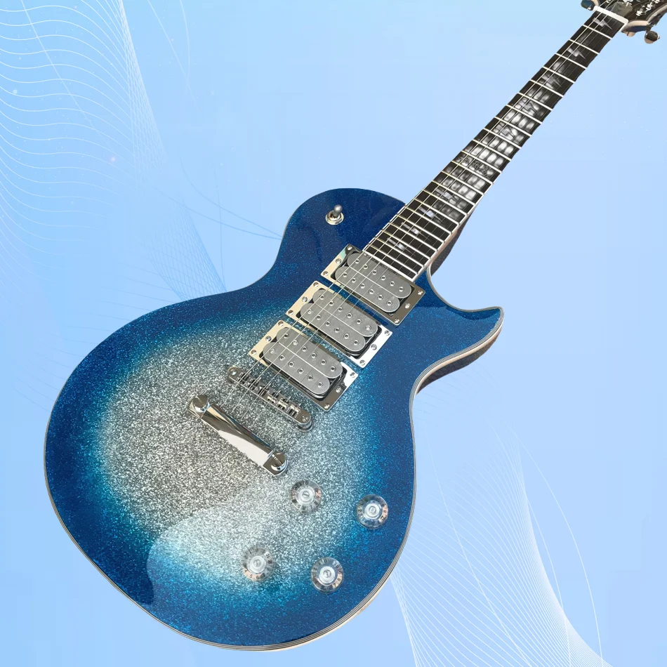 Custom 6 Strings Electric Guitar, Blue Silver Ace Frehley H-H-H Pickups, Rosewood Fingerboard, Free Shipping