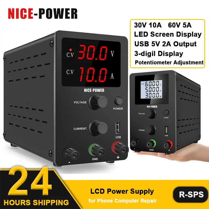 Lab DC 30V 10A Adjustable Power Supply 3-Digital LED Switching Source 12V 24V Voltage Stabilizer USB 5V 2A Phone Repair Charging