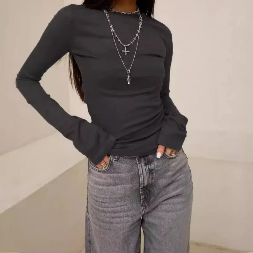 

2025 Autumn New Slimming Cover Up Top Women's Thin Design Paired with Round Neck Slim Fit Long Sleeves