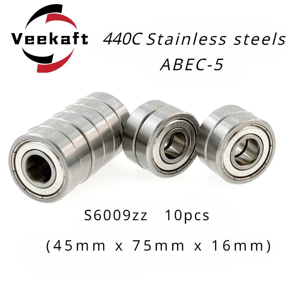 

High Precision Veekaft 440C Stainless Steel Small Deep Groove Ball Bearings S6009zz 45mmx75mmx16mm 10pcs KR(Origin)