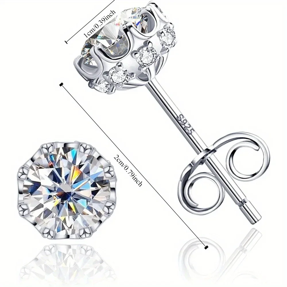 18K White Gold Plated Brilliant Cut Cubic Zirconia Stud Earrings Unisex 8 Prong 8 Zirconia Posts Hypoallergenic