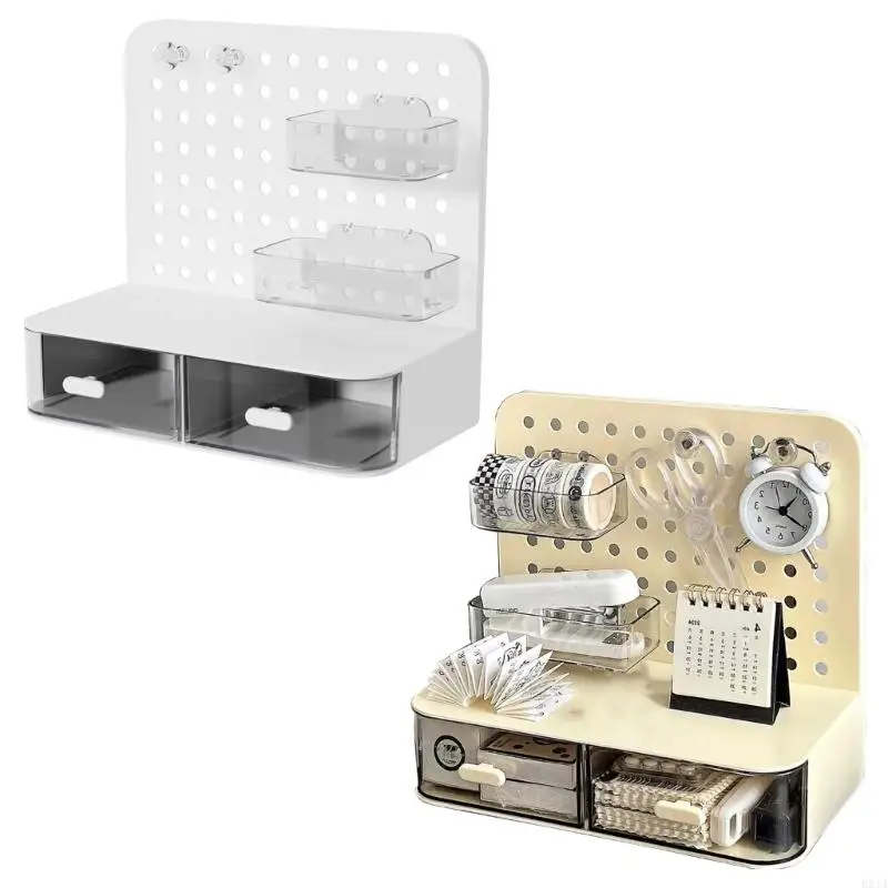 

Pegboard Storage Rack with 2 Drawer Easy to Assemble Space Saving Storage Case