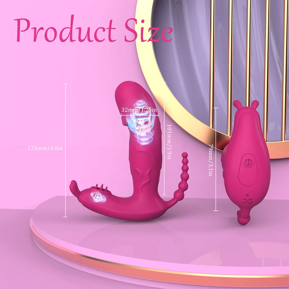 Aplikasi Vibrator kontrol nirkabel untuk wanita dapat dipakai 3 in 1 Dildo G Spot Stimulator klitoris vagina pemijat Anal mainan seks untuk dewasa