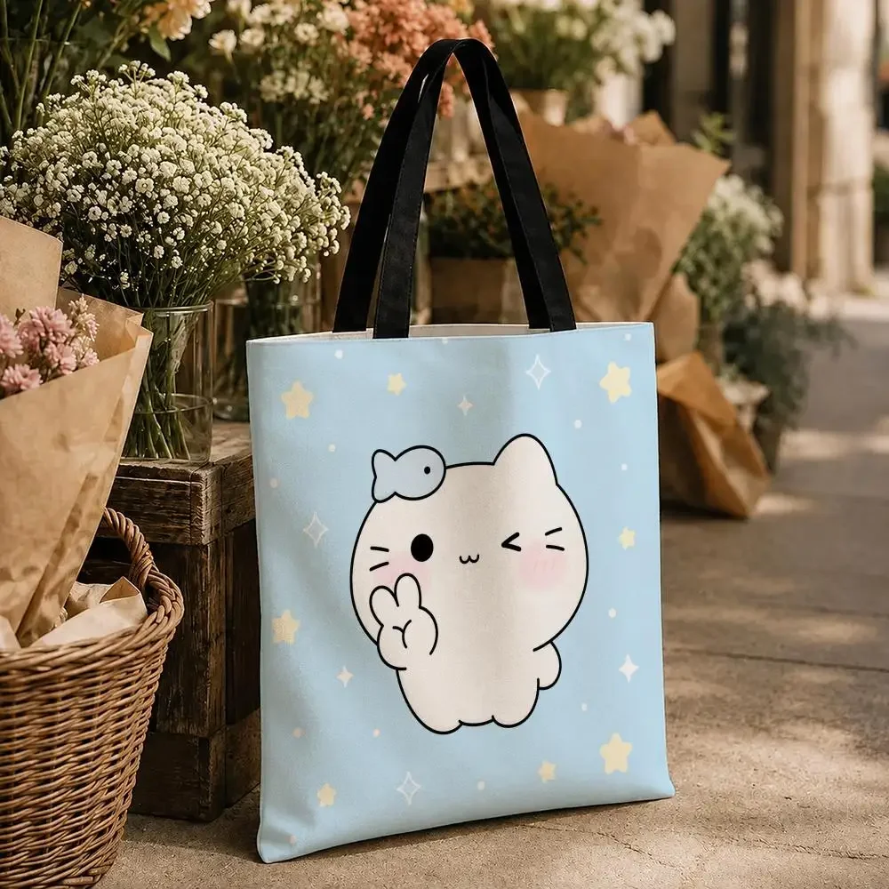 Storage Bags Storage Bags Canvas for Women Reusable Shoulder Shopping Bag for School Gifts Character mikko Mousse Latte Souffle