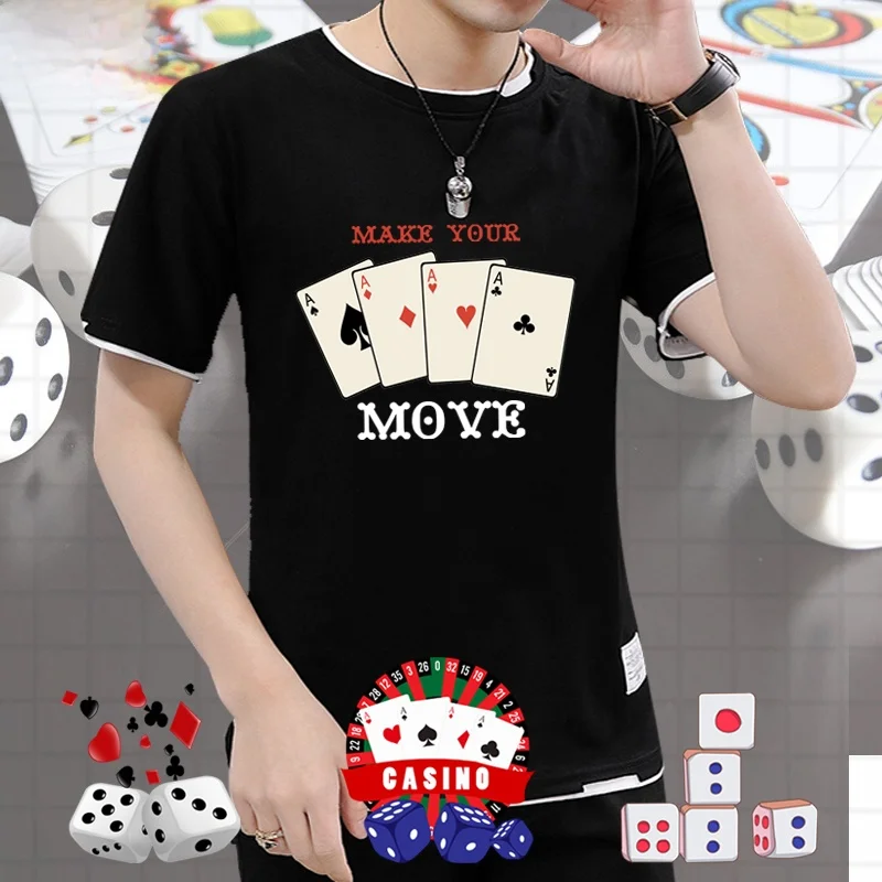 クリエイティブダイスポーカークラブ半袖tシャツ半袖ユニセックスピュアコットンカジュアルシャツユースサマーファッションラウンドネック