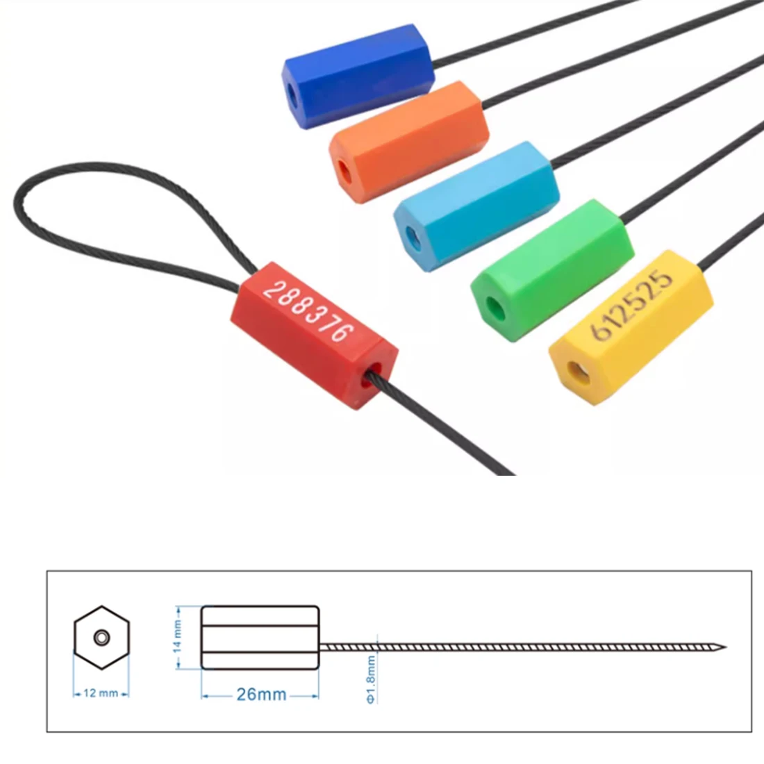 50pcs Tightening Steel Wire Seal with Black Rubber Jacket Outside Container Lock Lead Cable tie Number printed NEW