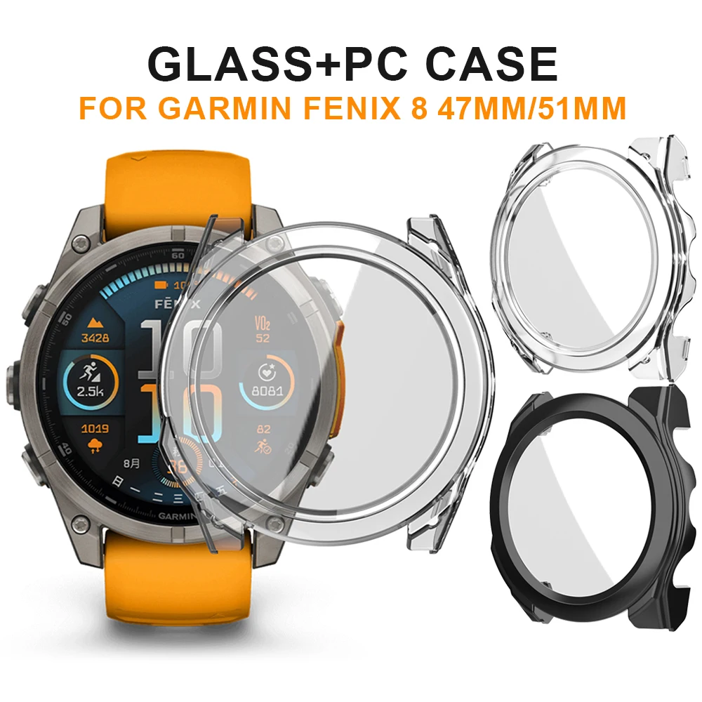 Garmin Fenix 8 için temperli cam izle durumda 51mm 47mm All-Around ekran koruyucu sert PC tampon kapak için Garmin Fenix8
