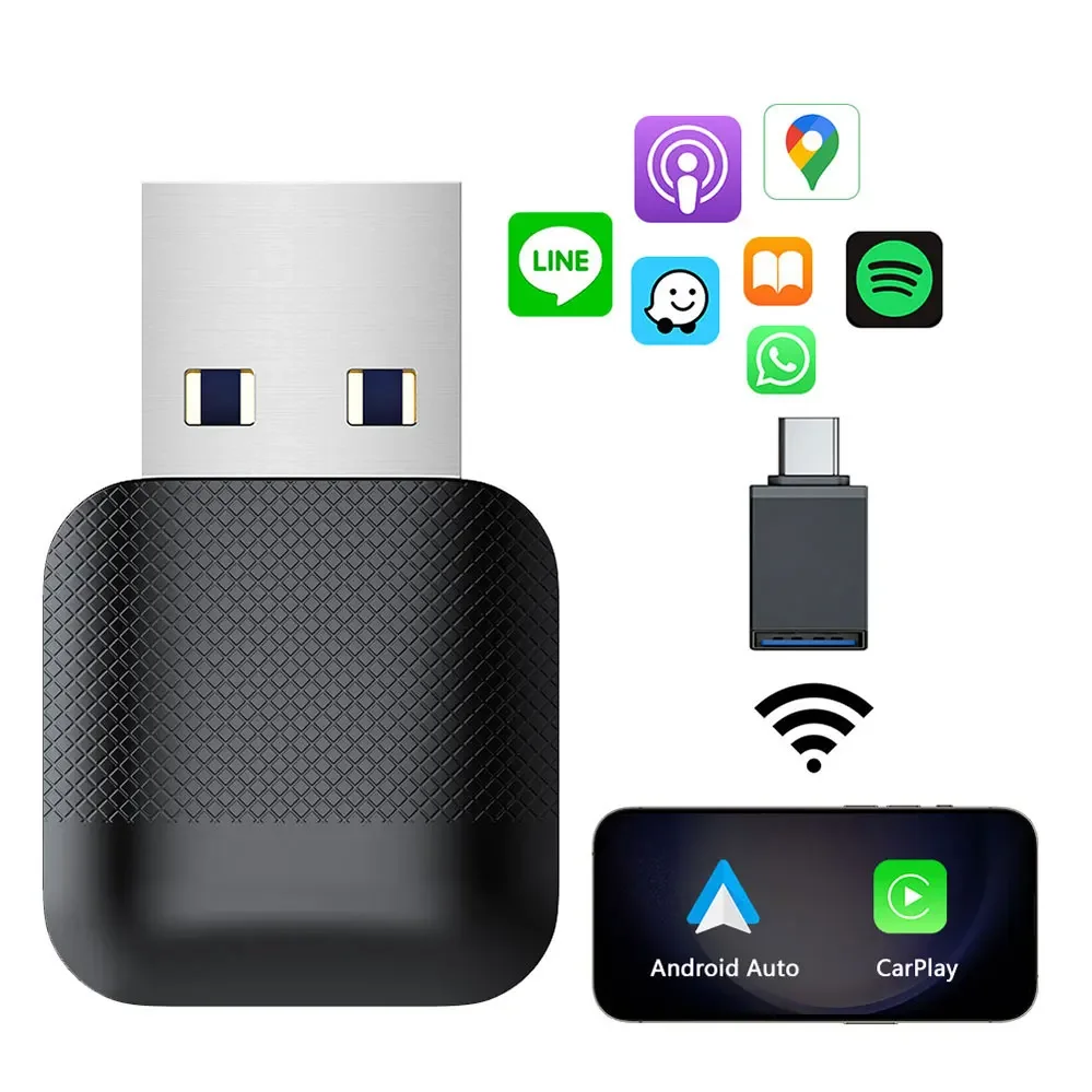 

In stock Mini Ultra-thin 2-in-1 Wireless Carplay Adapter Adattatore Per Draadloze Car Play En Android Auto E Dongle