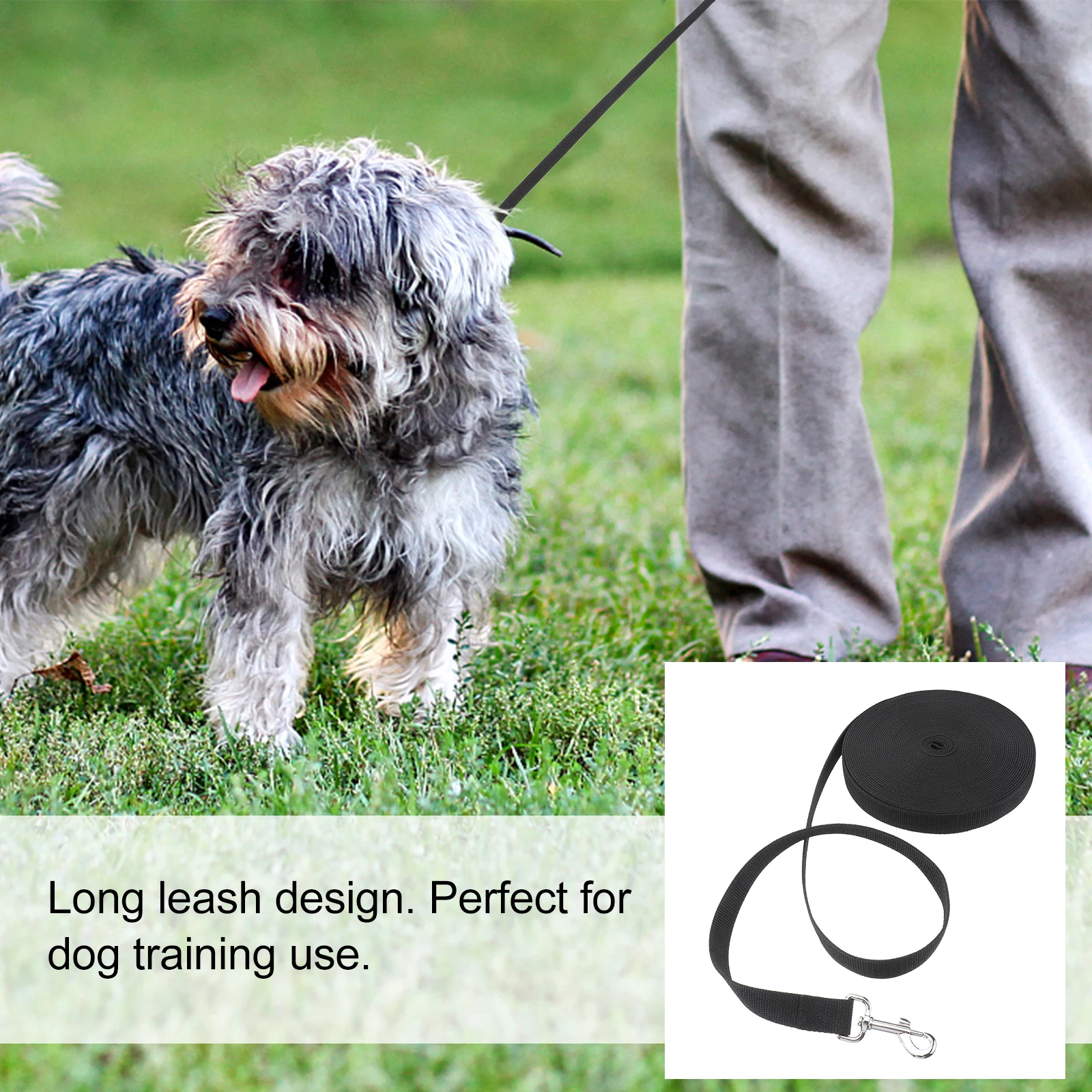 

15M 2.5Cm Long Durable Pet Training Leash Heavy Duty Dog Lead Chromed Connector Quick Release Comfort Grip Black For Obedience