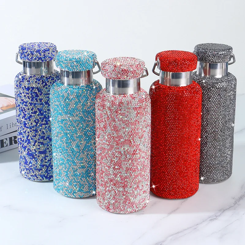 

Insulation Cup Stainless Steel with Rhinestone Portable Water Kettle Large Capacity Drinking Women Gift 350ml/500ml/750ml/1000ml