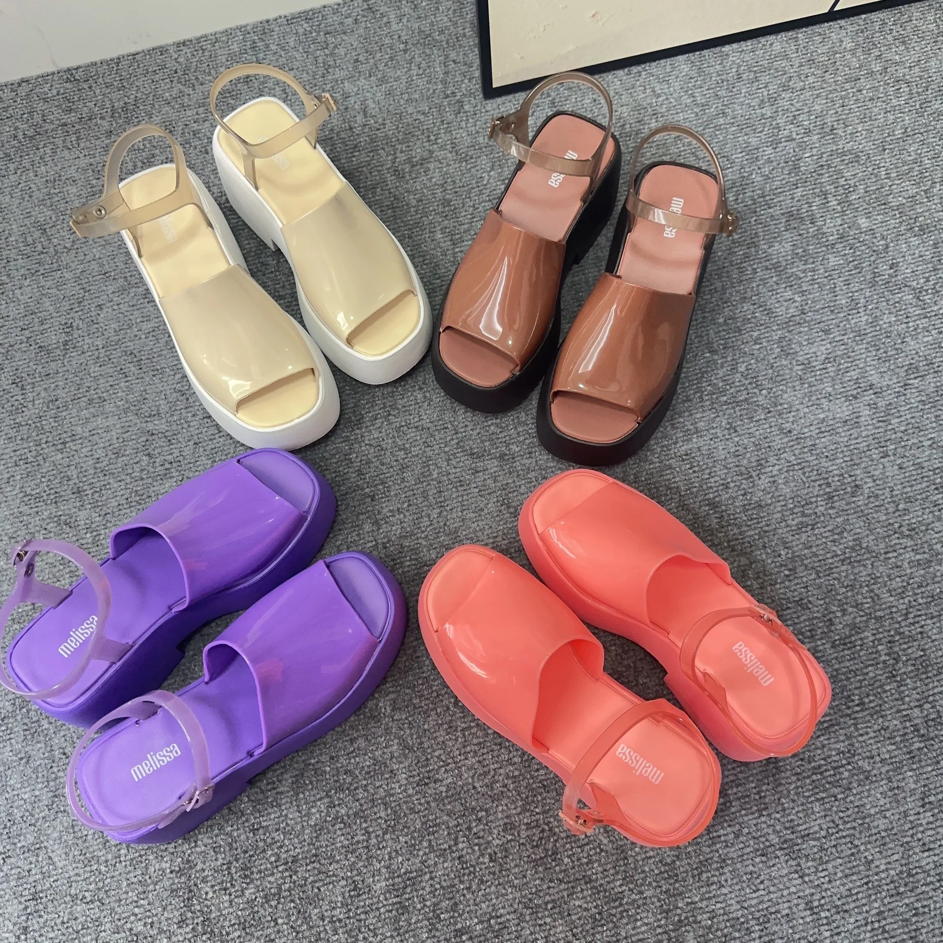 Mini Melissa Shoes 2024 New Women High Heel Sandals High-Heeled Jelly Shoes For Women Solid Sandals Female Jelly Shoes