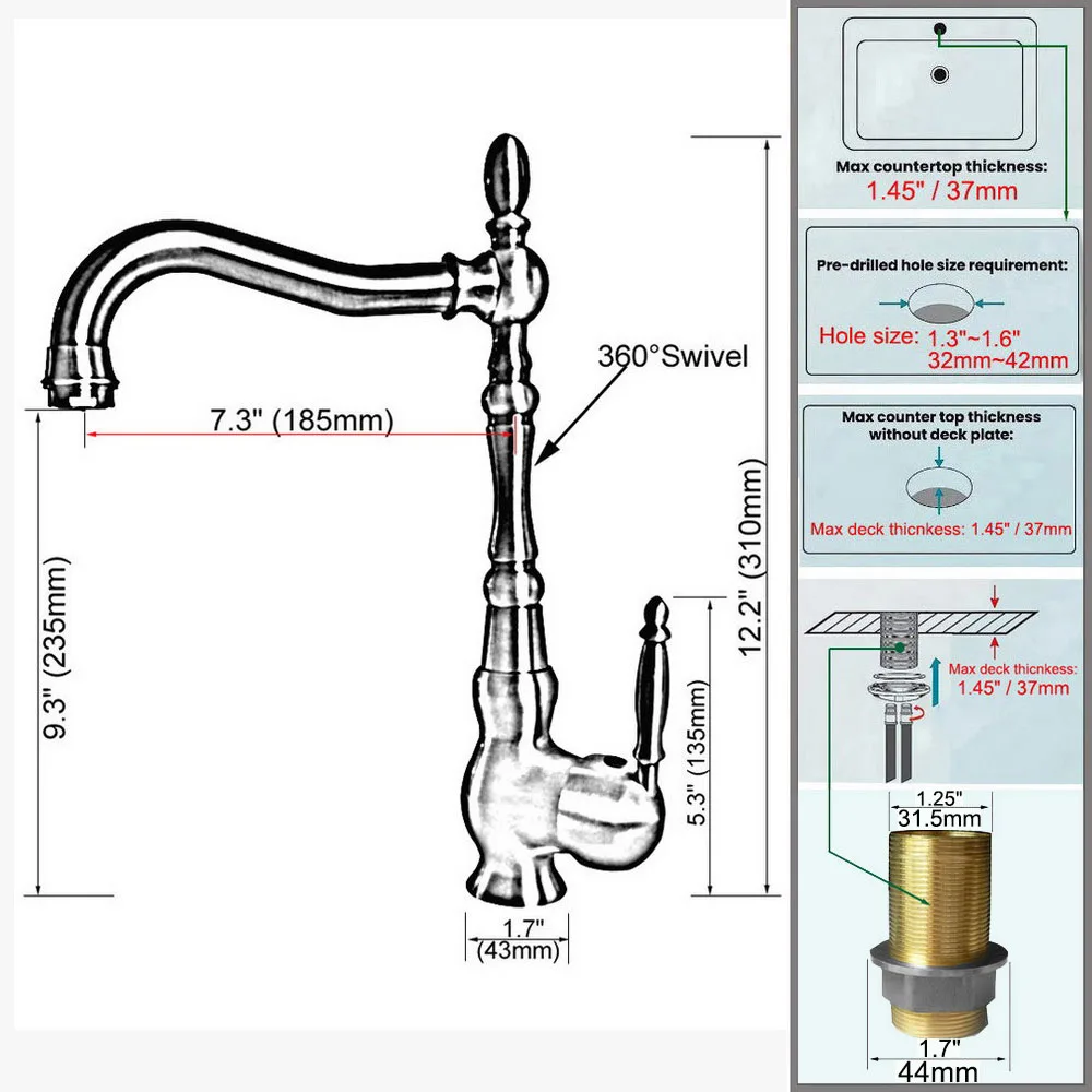 العتيقة النحاس مقبض واحد المطبخ صنبور حوض للحمام بالوعة صنبور قطب صنبور حوض خلاط