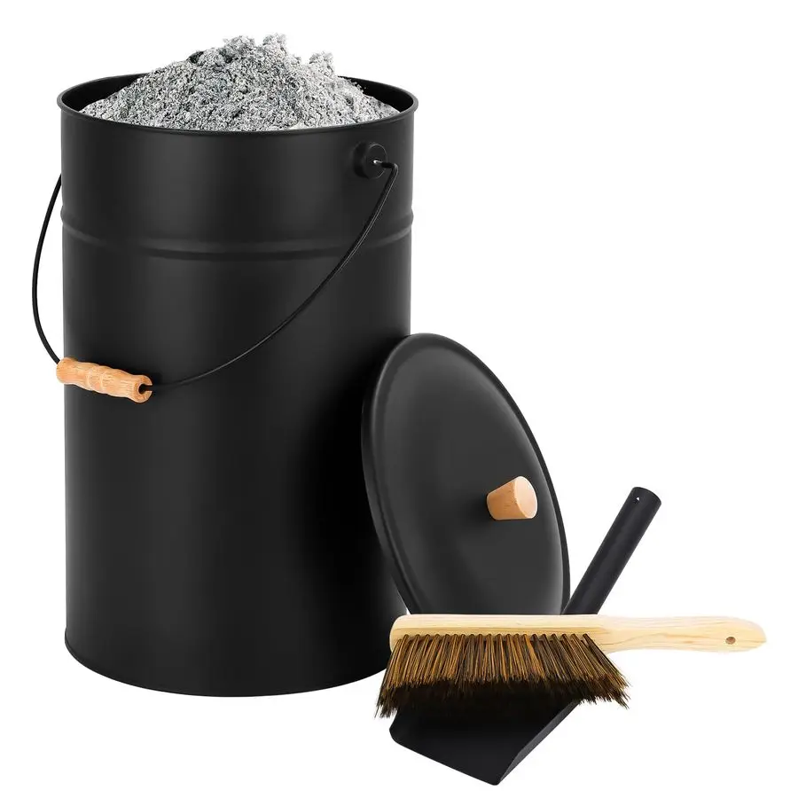 

5.15 Gallon Ash Bucket with Lid,Shovel,Broom Ash Can for Fireplace Fire Pits,Wood Stoves,Fireplace Galvanized Iron Bucket,Pellet