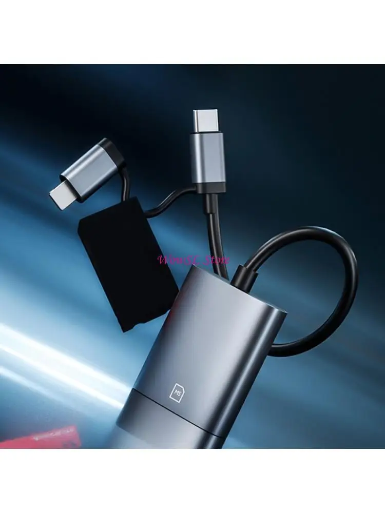 Phone Pad Memory Sticks Reader Aluminum Alloy Two Interfaces Type C 8Pin Adapter HX5E