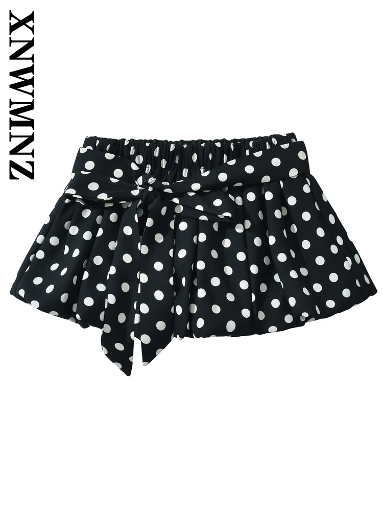 

XNWMNZ 2025 Autumn New Female Casual Skirt Pants Mini Skirt Glamorous Spring Women Clothing Bottoms Short Pants High Waist dot