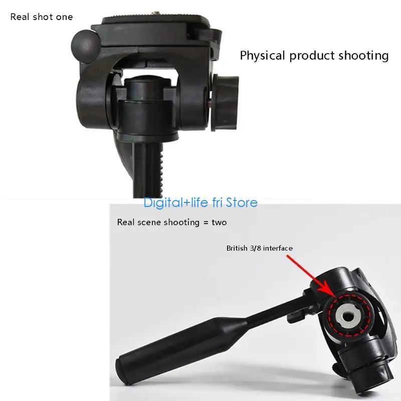 E06D Tripod Pan for Head, 360° Rotation 90° Tilt 3-Dimensional Tripod for Head Mount with 3/8 Inch Thread 1/4 Inch Screw for