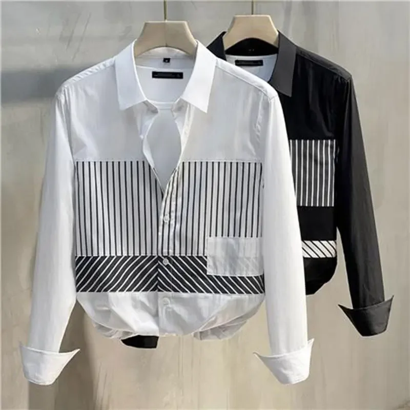 Elegante Mode Harajuku Slim Fit Alle Match Shirt Stand Kraag Streep Knop Lange Mouw Bovenkleding Losse Casual Kleding JJ799