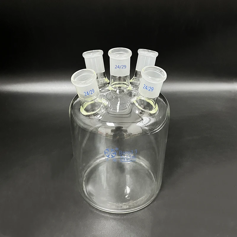 

FAPEI Single-layer cylindrical flat bottom five-necked flask 2000mL,Joint 24/29,Single-layer reactor bottle,Oblique neck