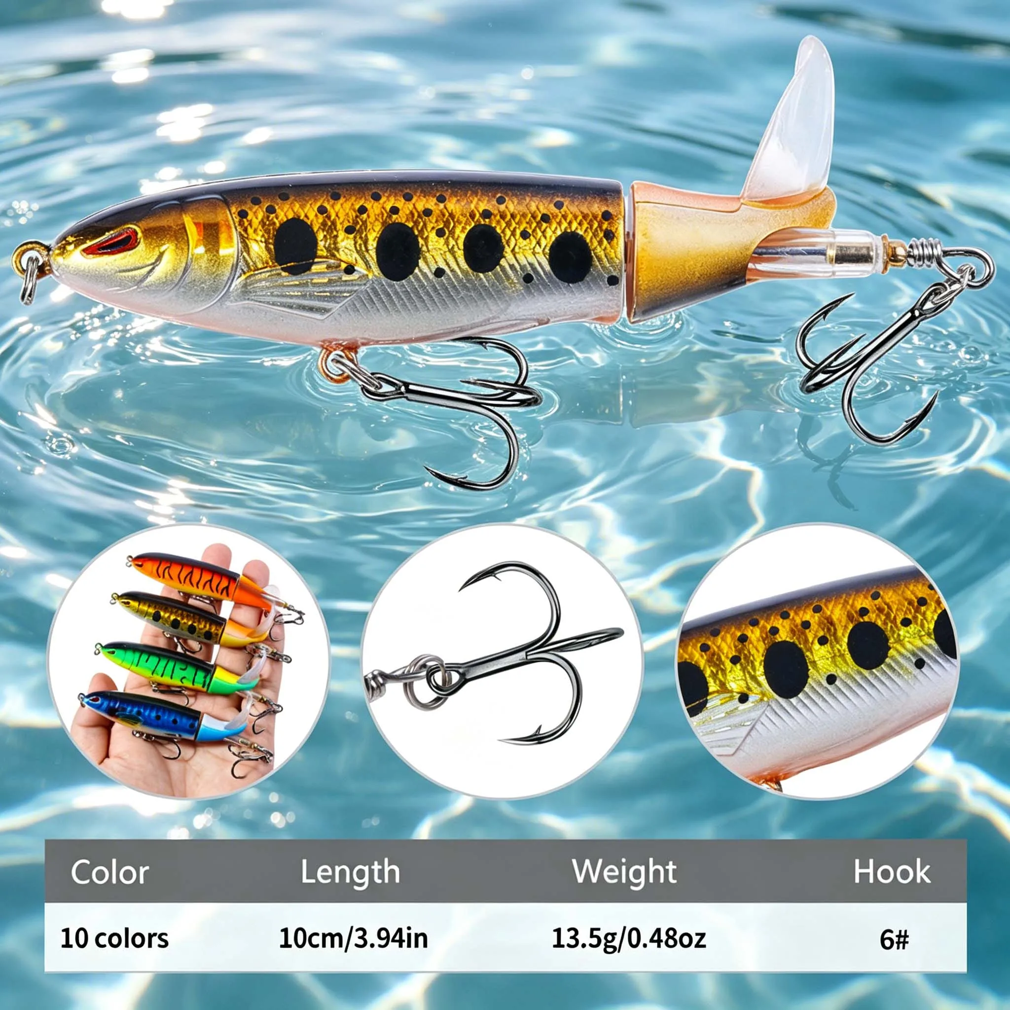 1PCS Whopper Fishing Topwater Popper Fishing Lure Artificial Hard Bait Soft Rotating Tail Fishing Tackle Fishing Bait view 5