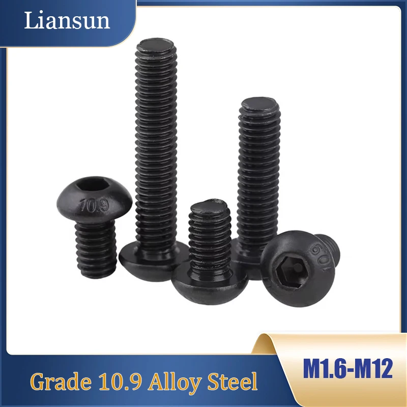 

10.9 High-Strength Black Hex Socket Button Head Screws – Bolt Set, M1.6-M12 for Gearboxes, Motors & Machinery