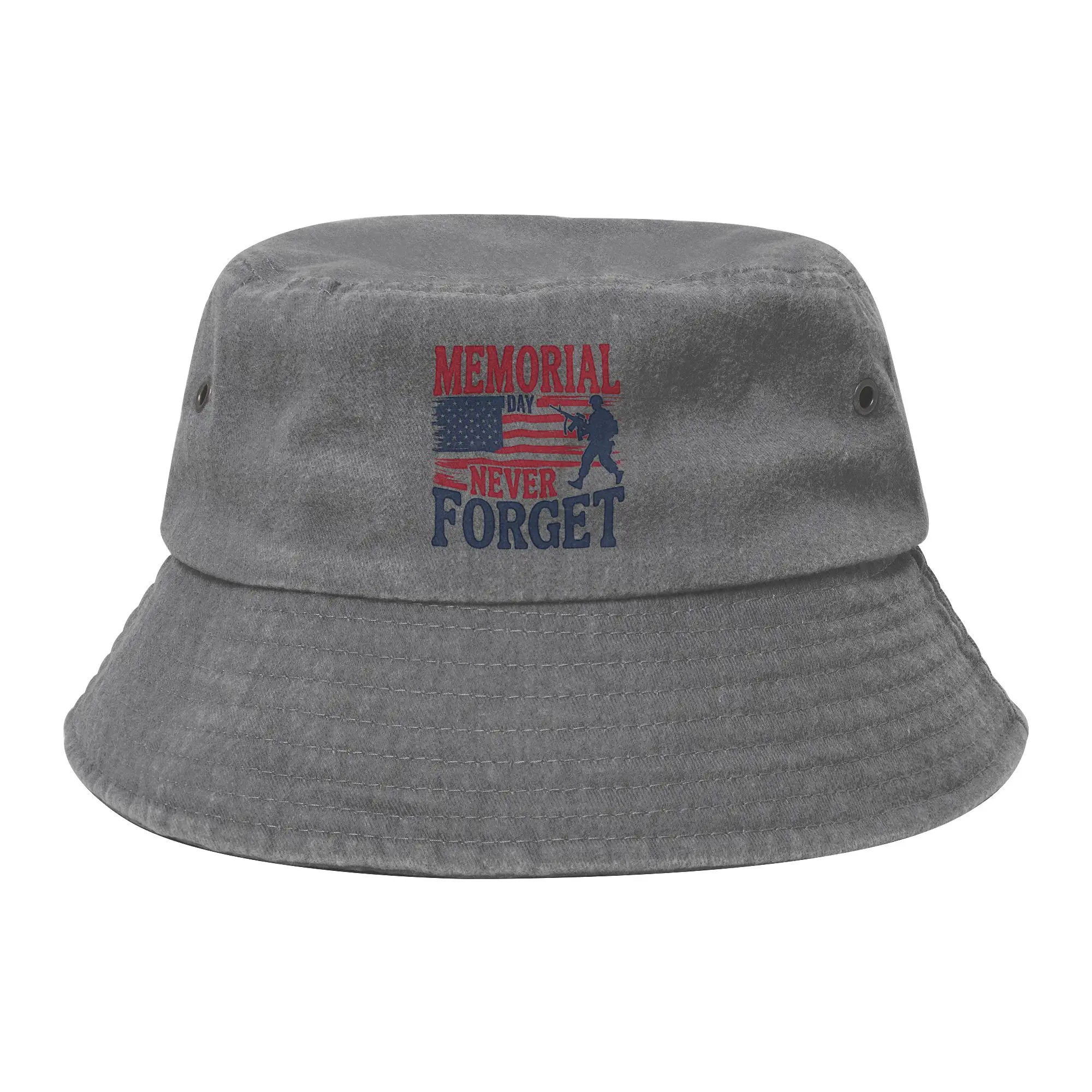 Men Women Distressed Denim Bucket Hats Memorial Day Patriot Summer Beach Hatwear Fishing Fisherman Cap Never Forget Boonie Hat