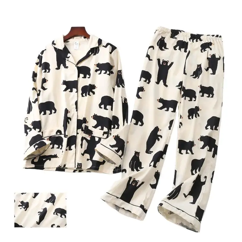 

Winer Autumn 100% cotton cute bear women pajama sets Autumn Casual fashion sleepwear night wears for women pijamas mujer