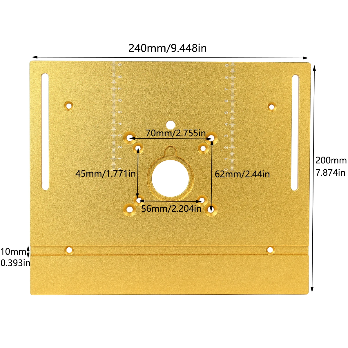 Placa de inserción de mesa de enrutador de aluminio dorado con Base de elevación para bancos de carpintería, sierra de mesa, recortadora de motores de 65mm, máquina de grabado