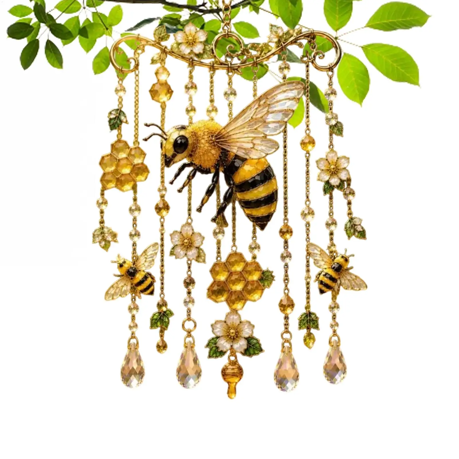 Bee Wind Chimes 2D Acrylic Colorful  Wind Chimes For Garden Decor Metal Hanging Suncatchers With Pendants Courtyard Home Decor