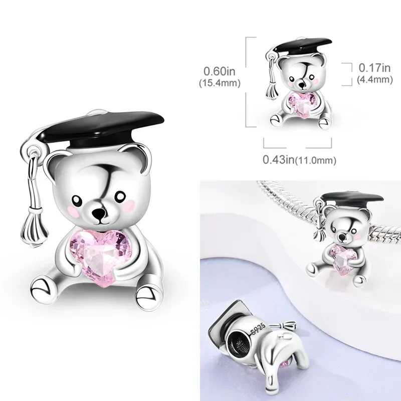 Happy 2024 Graduation Season Charms Bead 925 Silver Owl Bachelor Cap Dangle Fit Original  Bracelet Jewelry Classmate Gift