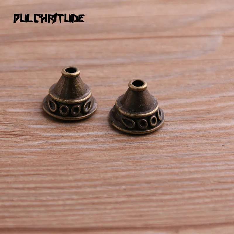 10pcs 11*14*14mm Two Color Bead Caps Charm Hollow Flower Pendants Jewelry Accessories DIY Receptacle Charms