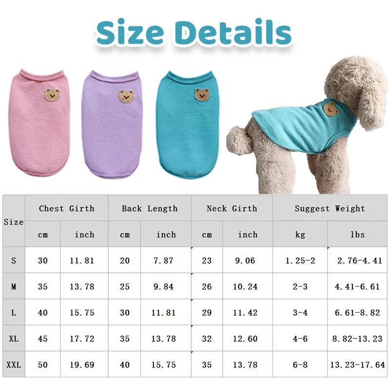 Pet Dog Shirts Cute Bear T-shirt Breathable Cat Solid Shirts Fashion Chihuahua Yorkshir Vest  Puppy Clothing Dog costume