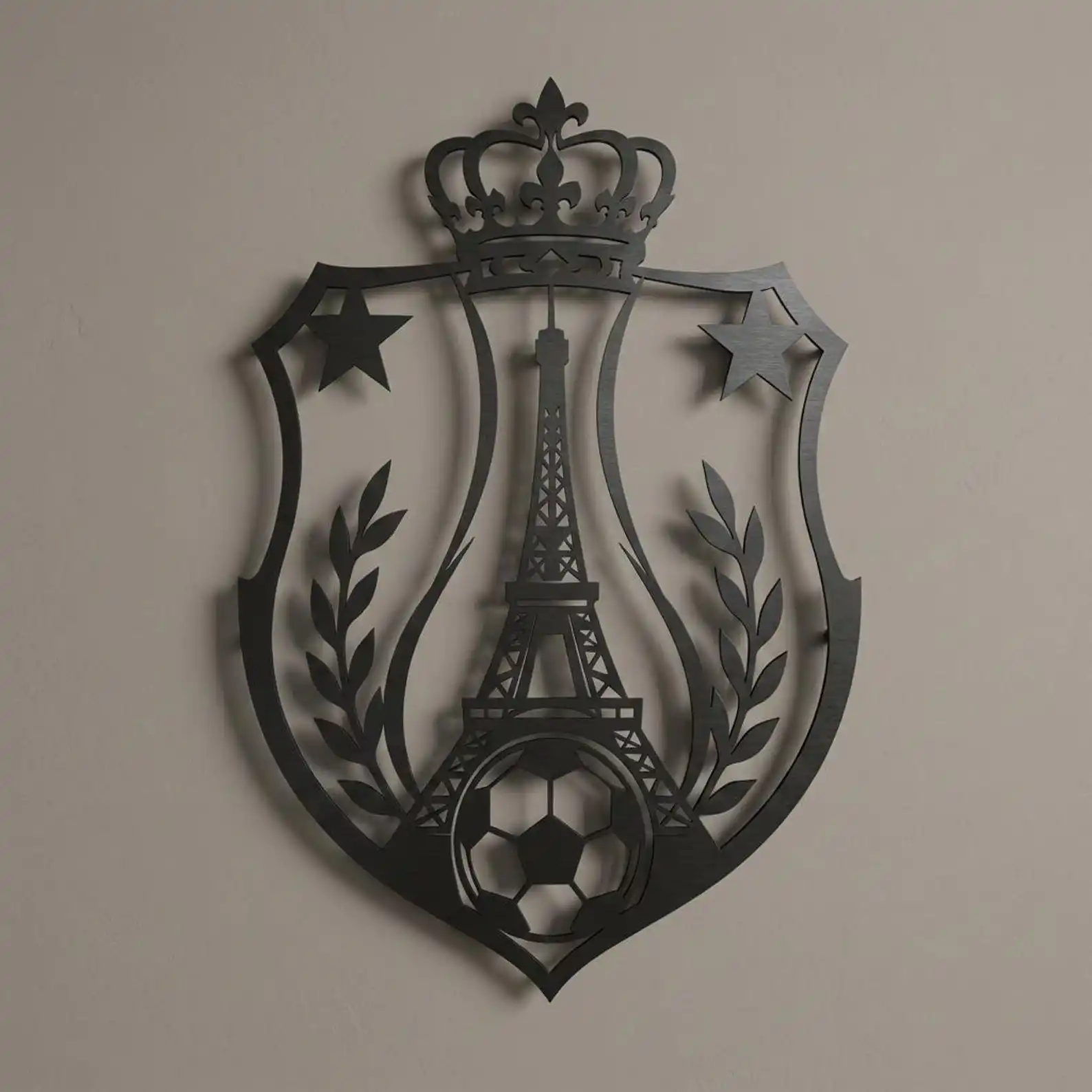 Brand 1pc Metal Wall Art Eiffel Tower Soccer Theme Athletic Decor For Gaming Room Sports Lovers Gift