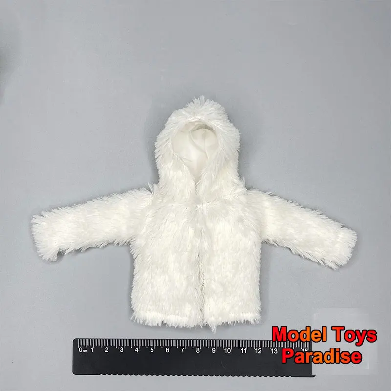 CROW DH TOYS 1/6 Women Soldier White Coat Hooded Zipper Casual Cute Plush Short Jacket Fit 12inch Action Figure Body