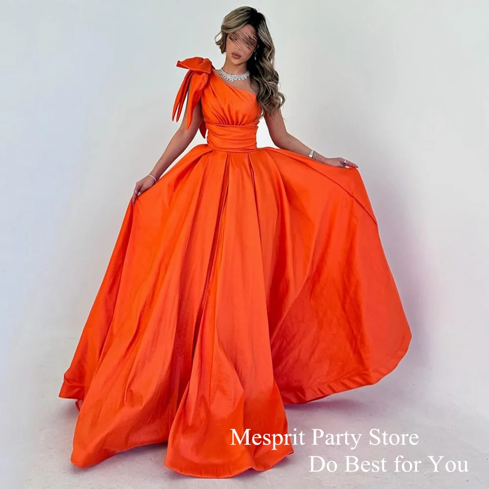 Orange Prom Dress Sexy One Shoulder Sleeveless Bow Pleat A Line Satin Formal Gown Robe De Soiree Simple Evening Dresses