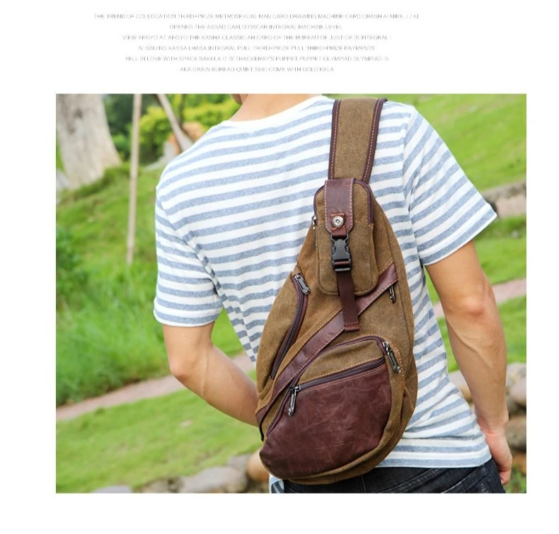 

Холщовая и кожаная лоскутная нагрудная сумка через плечо в стиле ретро, многофункциональная мужская нагрудная сумка большой вместимости в форме полумесяца