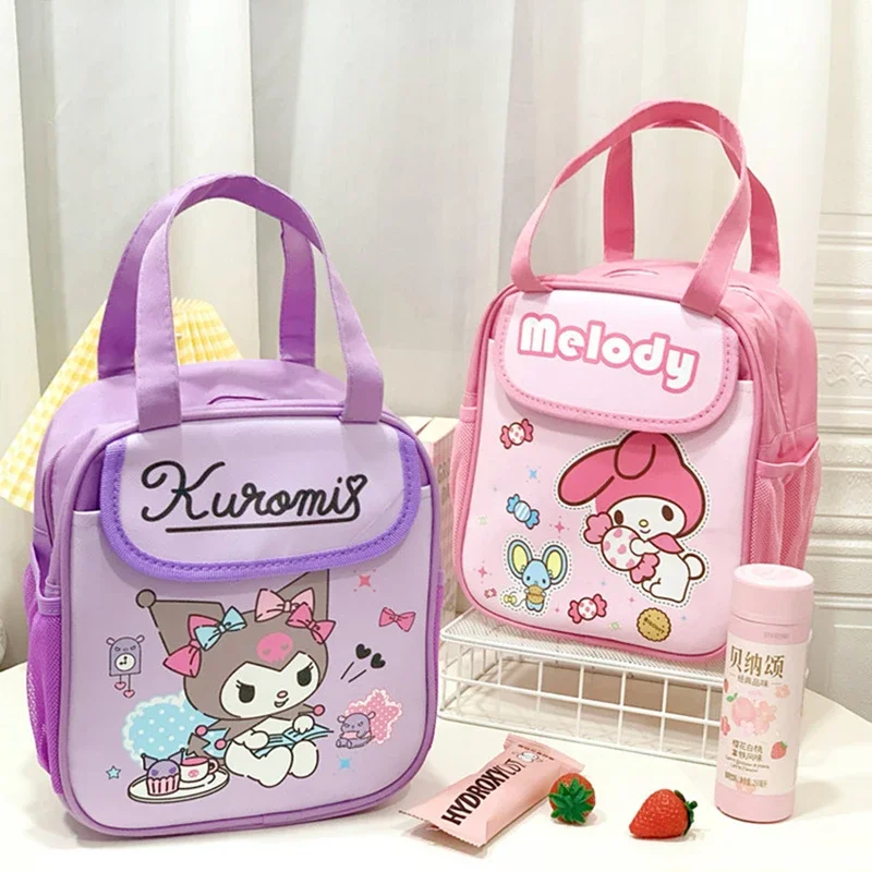 Sanrio Kuromi Insulated Lunch Bag Hello Kitty Cinnamoroll Large Capacity Student Bento Bag Reusable Zipper Closure Tote Food Bag