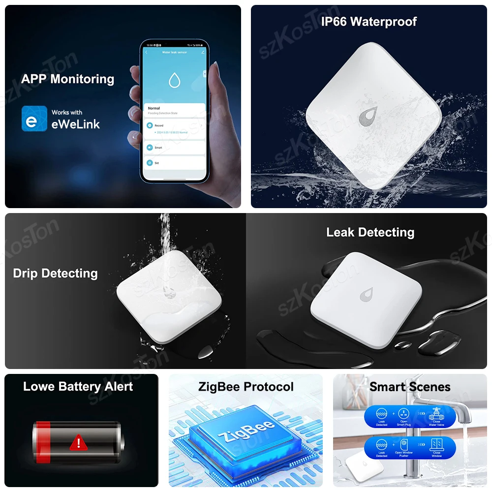 Imagem -06 - Detector de Vazamento de Água para Casa Sensor de Automação Alarme de Automação App Ewelink Zigbee Alexa Google Yandex Alice