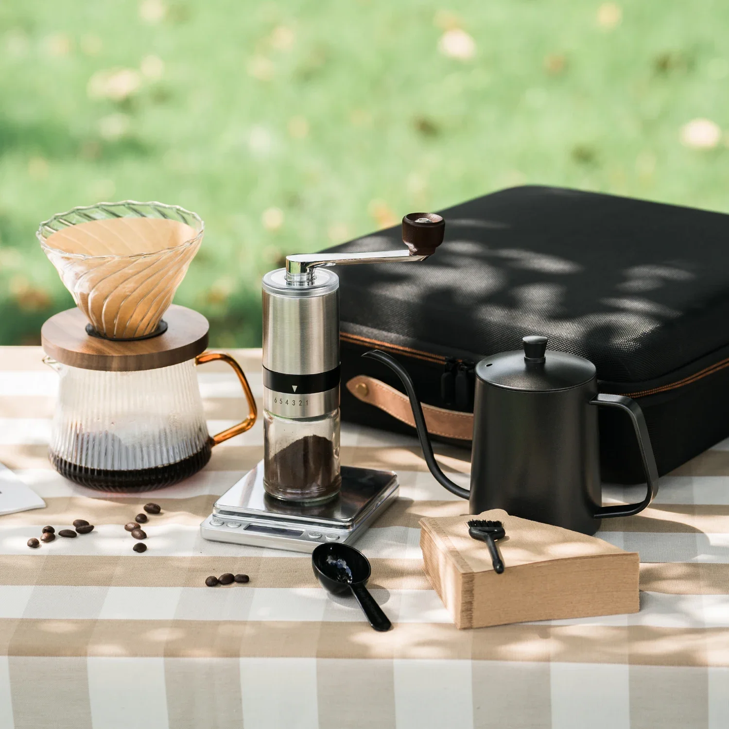 

Stocked Portable Camping Coffee Grinder Maker Filter Pot Drip Coffee Kit Coffee Maker Set With Premium Travel Gift Bag Box