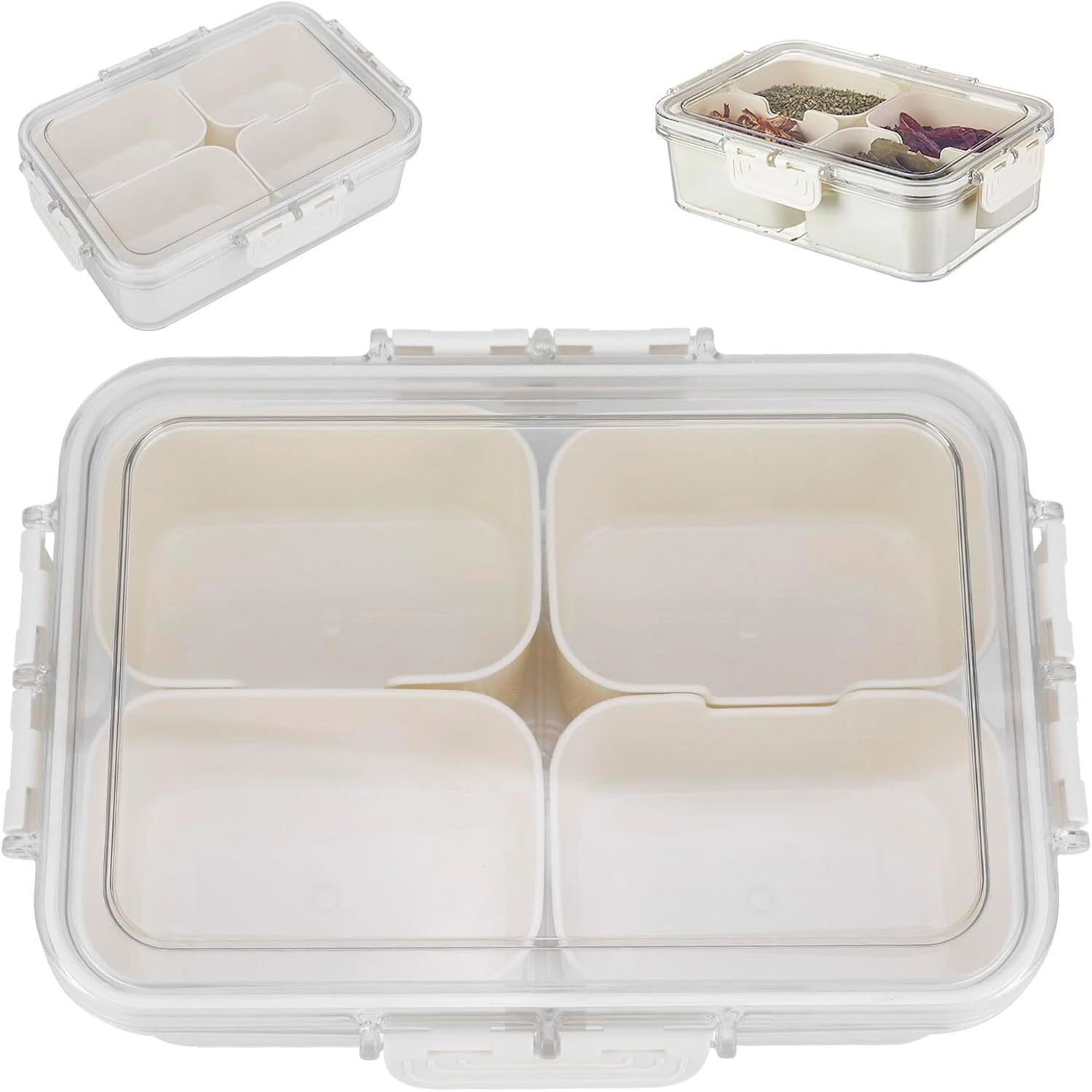 Divided Serving Tray with Lid - Sealed 4 Compartment Snackle Box Container Removable Divided  Food  Containers Plastic Party  fo